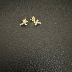 Gold plated CZ cross stud earrings